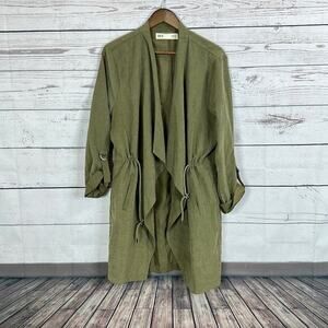 Buckle BKE Jacket Womens Large Green Roll Tab Sleeve Tie Cinch Closure Olive